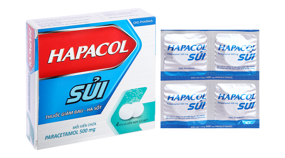Hapacol Sủi 500mg giảm đau, hạ sốt (4 vỉ x 4 viên)
