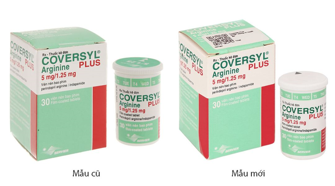 Coversyl Plus 5mg/1.25mg trị tăng huyết áp nguyên phát hộp 30 viên