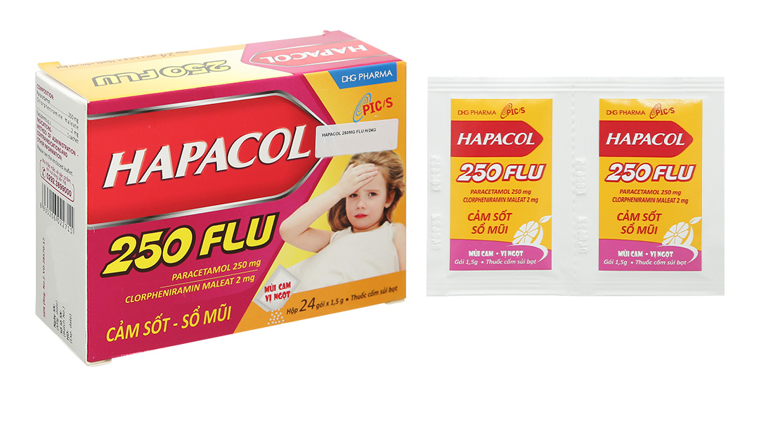 Thuốc cốm sủi bọt Hapacol 250 Flu trị cảm cúm, sổ mũi (24 gói x 1,5g)