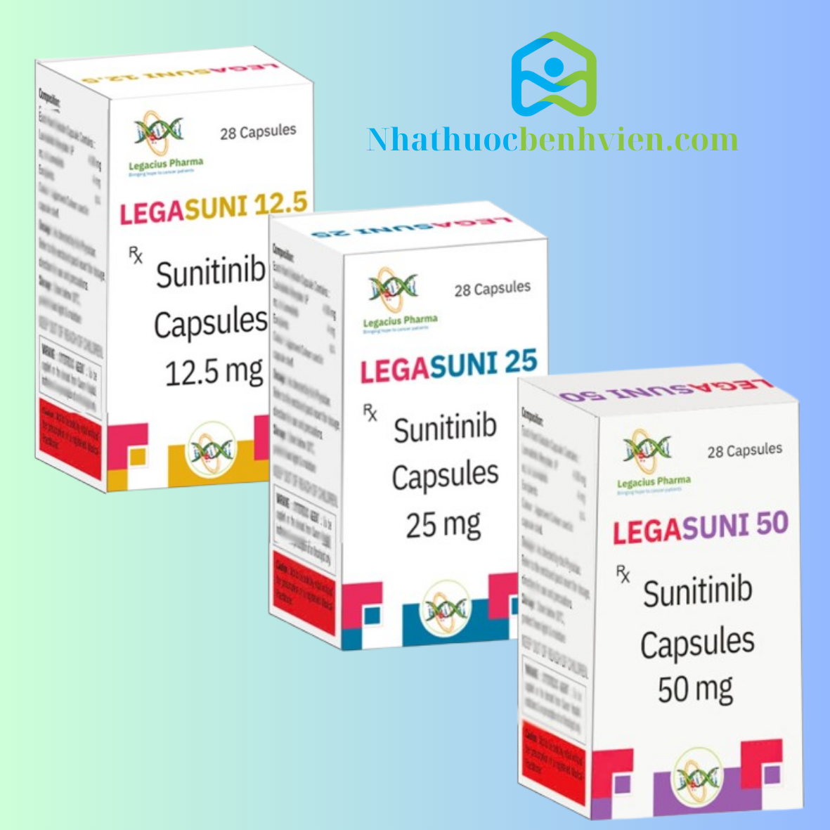 LegaSuni Sunitinib hộp 28 viên Legacius Pharma - Thuốc điều trị ung thư biểu mô tế bào Thận