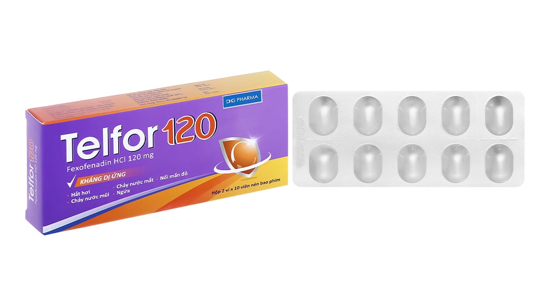 Telfor 120 trị các triệu chứng viêm mũi dị ứng, mày đay (2 vỉ x 10 viên)
