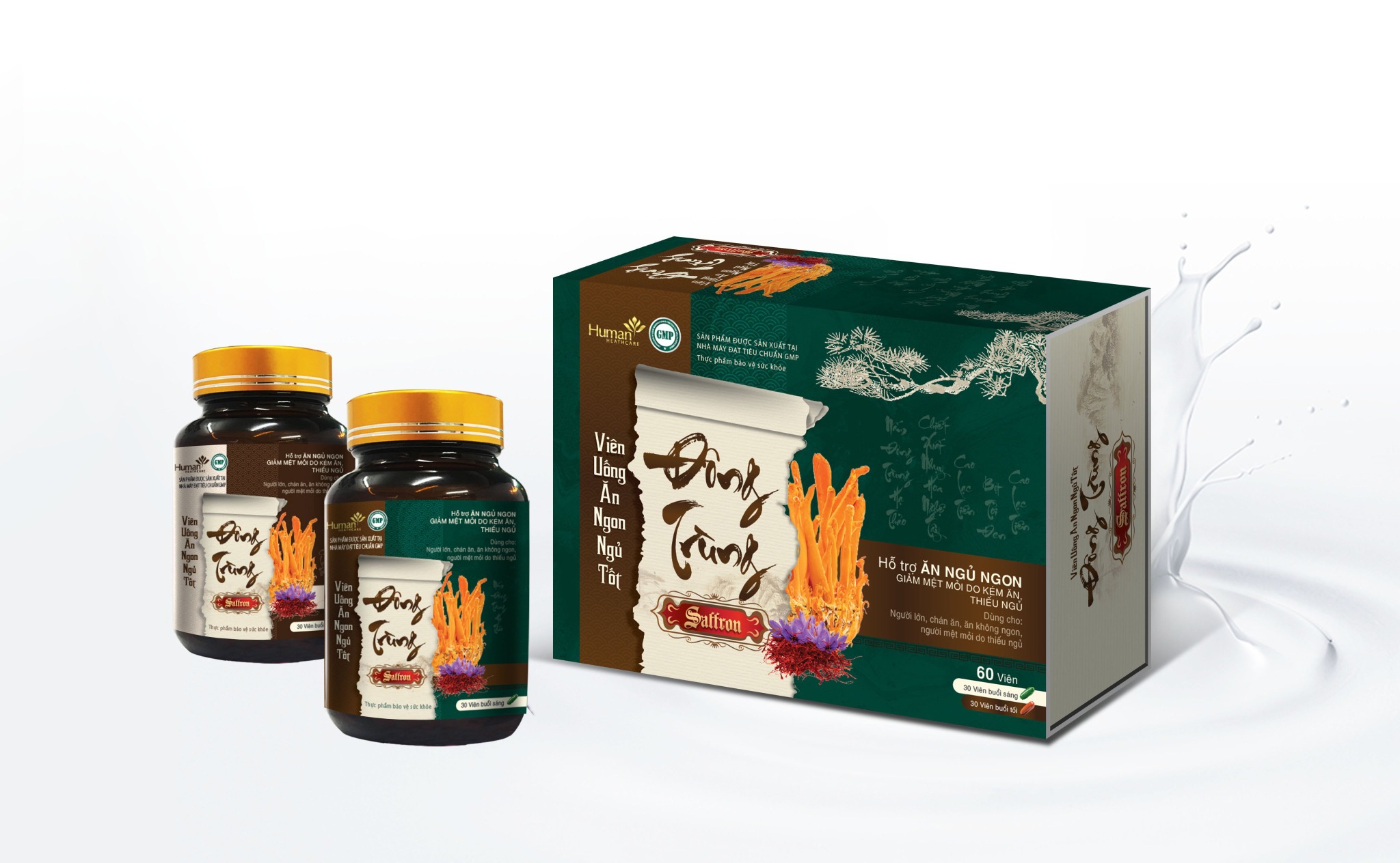 Viên uống ăn ngon ngủ tốt Đông Trùng Saffron loại 2 hộp uống sáng & tối hiệu quả cao