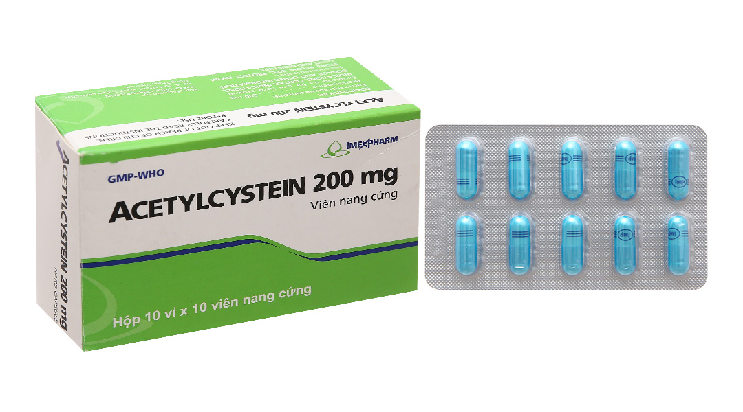 Acetylcystein Imexpharm 200mg hỗ trợ trị bệnh lý hô hấp có đờm (10 vỉ x 10 viên)