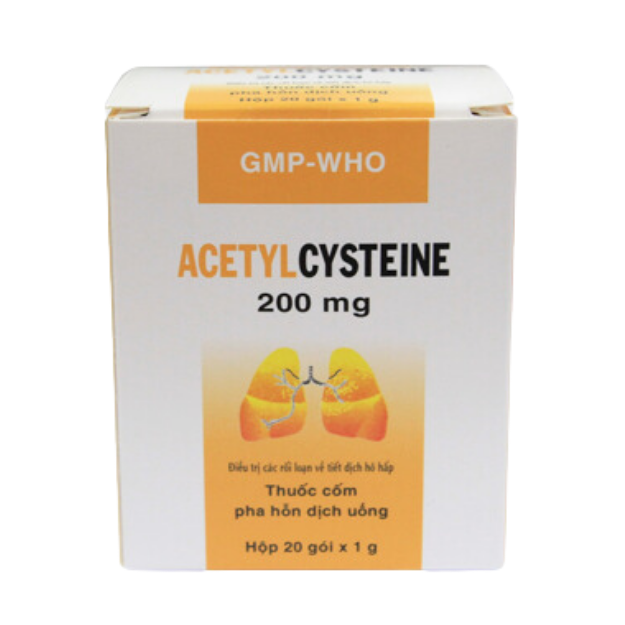 AcetylCysteine 200mg tiêu nhầy trong bệnh viêm phế quản, bệnh nhầy nhớt- Hộp 20 gói x 1g - DonaiPharm(Acetylcystein 200mg)