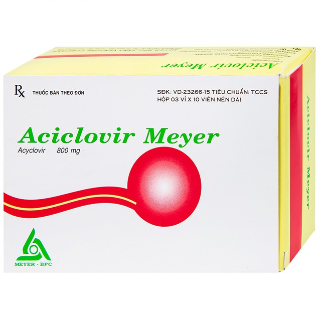 Acyclovir 800 mg điều trị nhiễm Herpes zoster, thủy đậu - Hộp 3 vỉ x 10 viên nén - Meyer Pharma