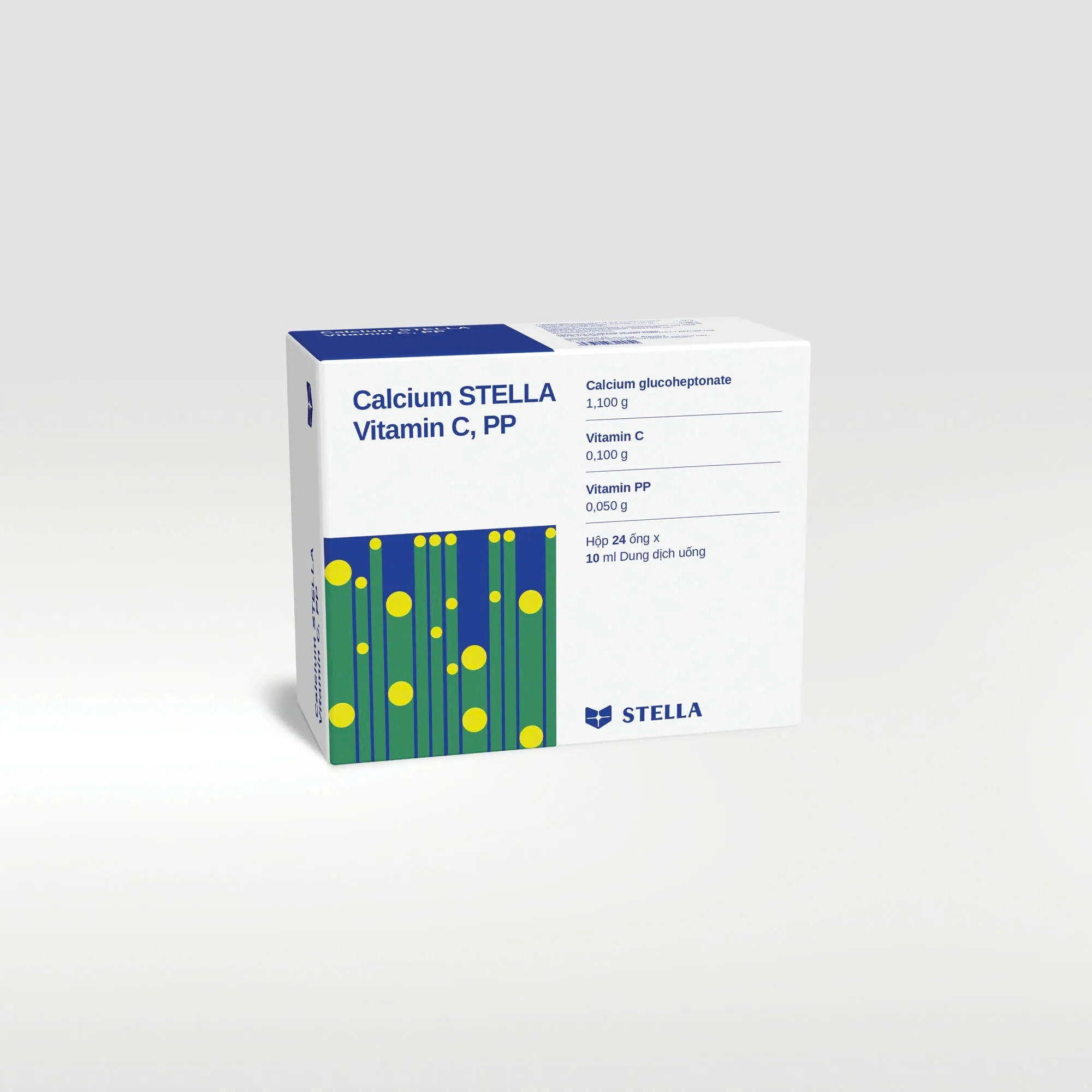 Calcium VTM C,PP 10ml Stella (H/24o/10ml)  – Bổ sung Canxi + Vitamin C và PP cho xương chắc khỏe