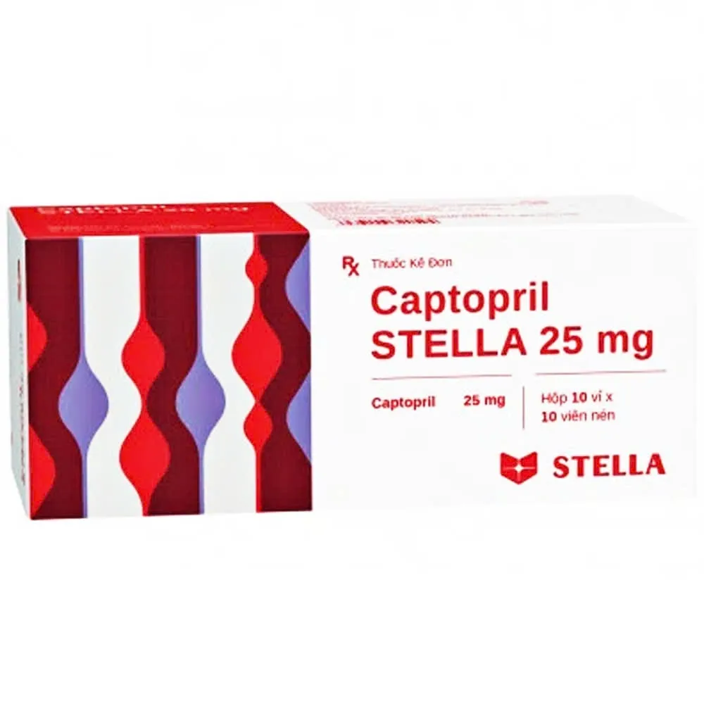 Captopril 25mg Stella (H/100v) - Thuốc Ức Chế ACE Điều Trị Tăng Huyết Áp, Suy Tim Hiệu Quả | Nhà Thuốc Uy Tín