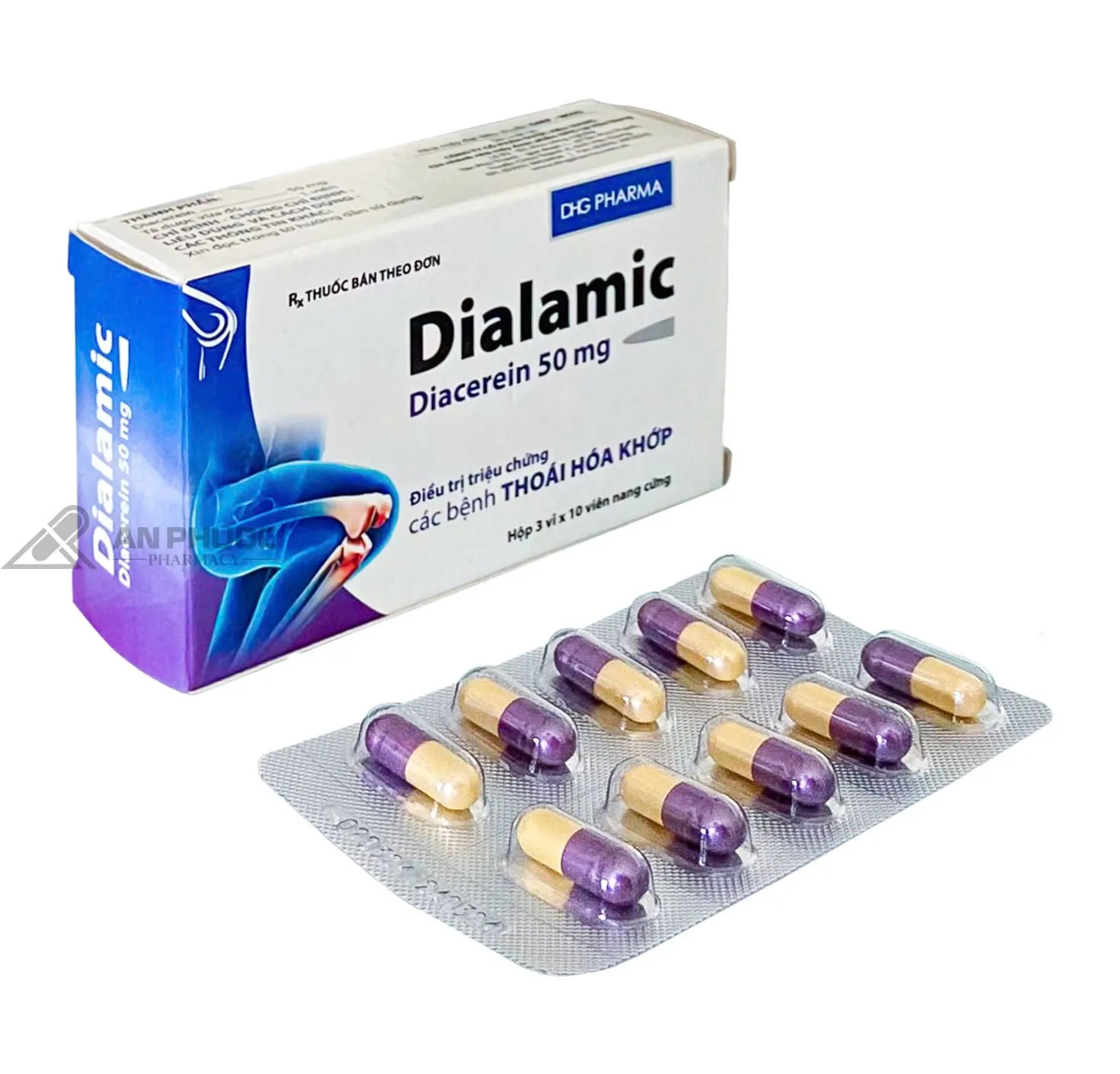 Dialamic DHG (H/30v)  – Thuốc Diacerein 50mg điều trị triệu chứng thoái hóa khớp (thuốc kê đơn)