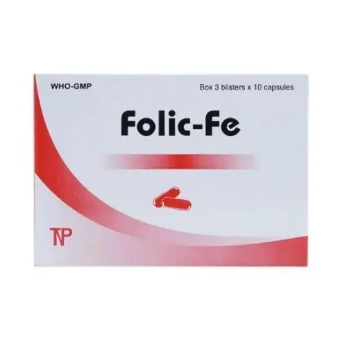 Điều trị và dự phòng tình trạng thiếu sắt và thiếu acid folic Folic-Fe (hộp 3 vỉ x 10 viên)