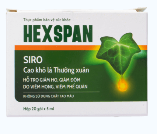 Hexspan Siro Cao Khô Lá Thường Xuân hỗ trợ giảm ho, giảm đờm do viêm họng, viêm phế quản (20 gói x 5 ml)