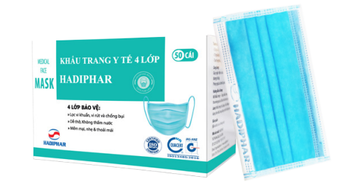 KHẨU TRANG Y TẾ 4 LỚP HADIPHAR PHÒNG NGỪA CÁC BỆNH LAY NHIEM QUA ĐƯỜNG HÔ HẤP