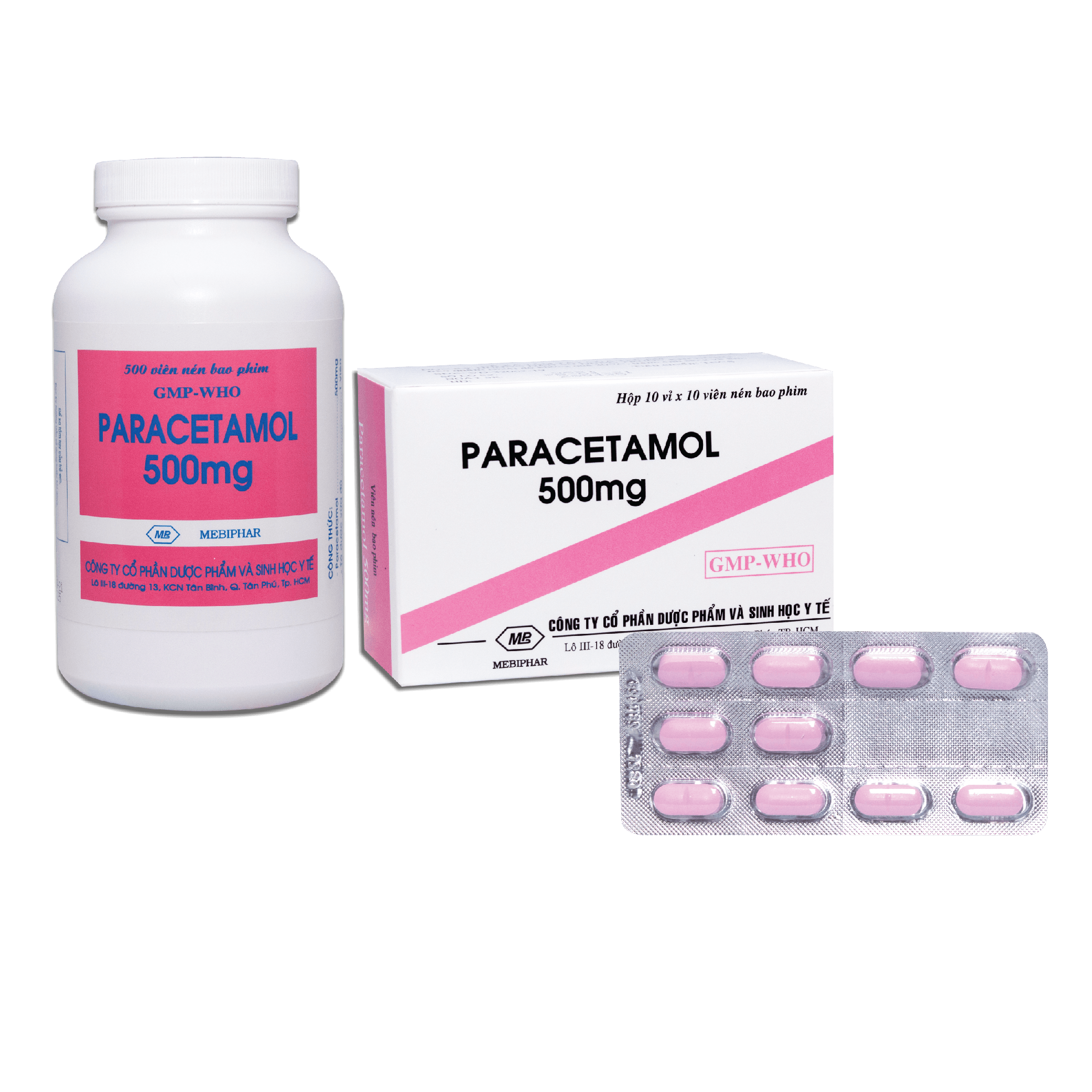 Paracetamol 500mg - thuốc giảm đau và hạ sốt nhẹ - Hộp 10 vỉ x 10 viên nén - Mebiphar
