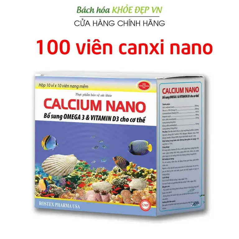Sẵn Calcium Nano (100 viên) bổ sung canxi, omega 3, vitamin D3 tăng chiều cao, chắc khỏe xương – 100 viên-SRMShop