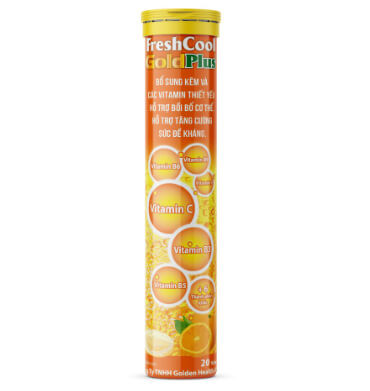 Sủi C tăng đề kháng Freshcool gold plus (tuýp 20 viên) bổ sung kẽm và các vitamin thiết yếu hỗ trợ bồi bổ cơ thể