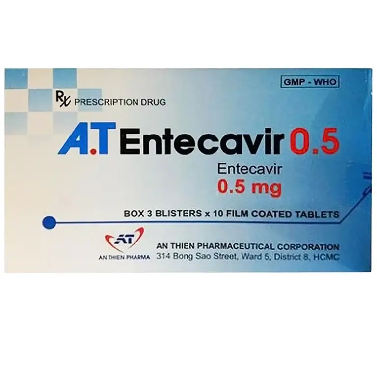 Thuốc A.T Entecavir 0.5mg An Thiên điều trị viêm gan B mạn tính (3 vỉ x 10 viên)