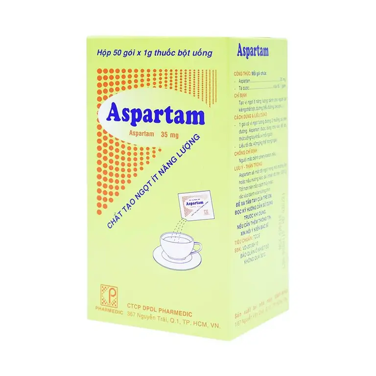 Thuốc bột Aspartam Pharmedic tạo vi ngọt ít năng lượng dành cho người béo phì, tiểu đường (50 gói x 1g)