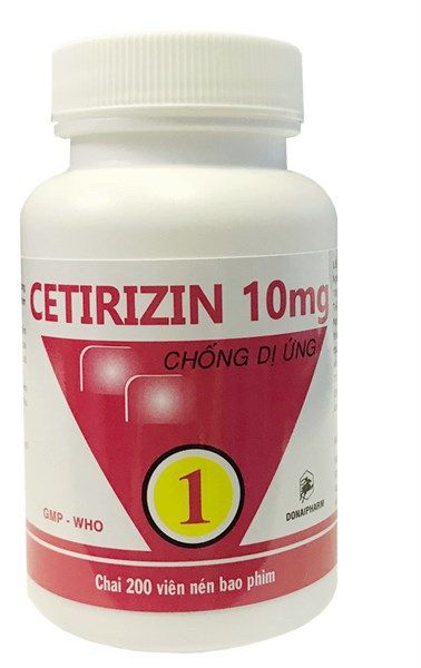 Thuốc Cetirizin 10mg Donaipharm điều trị các bệnh dị ứng, mề đay mãn tính (Chai 200 viên nén)