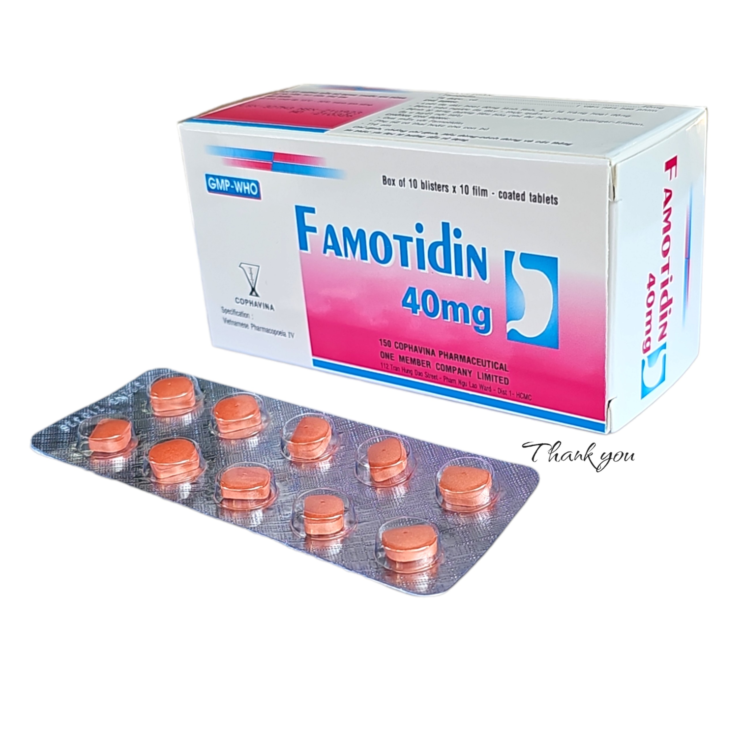 Thuốc Famotidin 40mg Cophavina điều trị loét dạ dày tá tràng (10 vỉ x 10 viên)