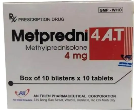 Thuốc Metpredni 4 A.T kháng viêm, điều trị viêm khớp dạng thấp, lupus ban đỏ (10 vỉ x 10 viên)