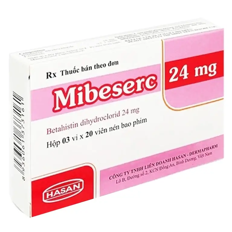 Thuốc Mibeserc 24mg Hasan điều trị hội chứng Ménière's, chóng mặt, ù tai (3 vỉ x 20 viên)