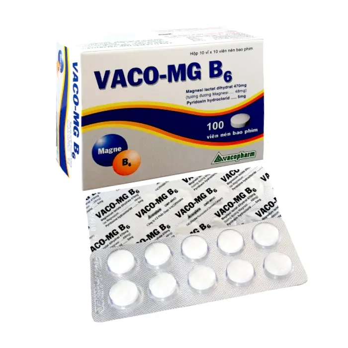Vaco-Mg B6 Vacopharm ( Hộp 10 vỉ x 10 viên) – Thuốc bổ sung Mg và B6